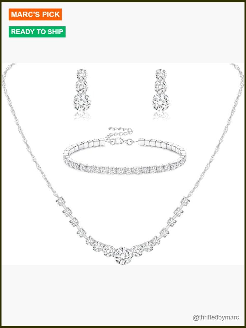 3pc Silver Bridal Jewelry Set Necklace Earrings Bracelet Crystal CZ